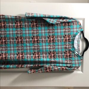 Crazy Train Blue and Brown Sheath Dress Short Sleeve